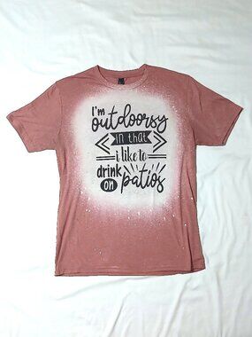 Gildan Pink Graphic Tee Outdoorsy Patio Drinking Funny Quote T-Shirt Women’s Sm